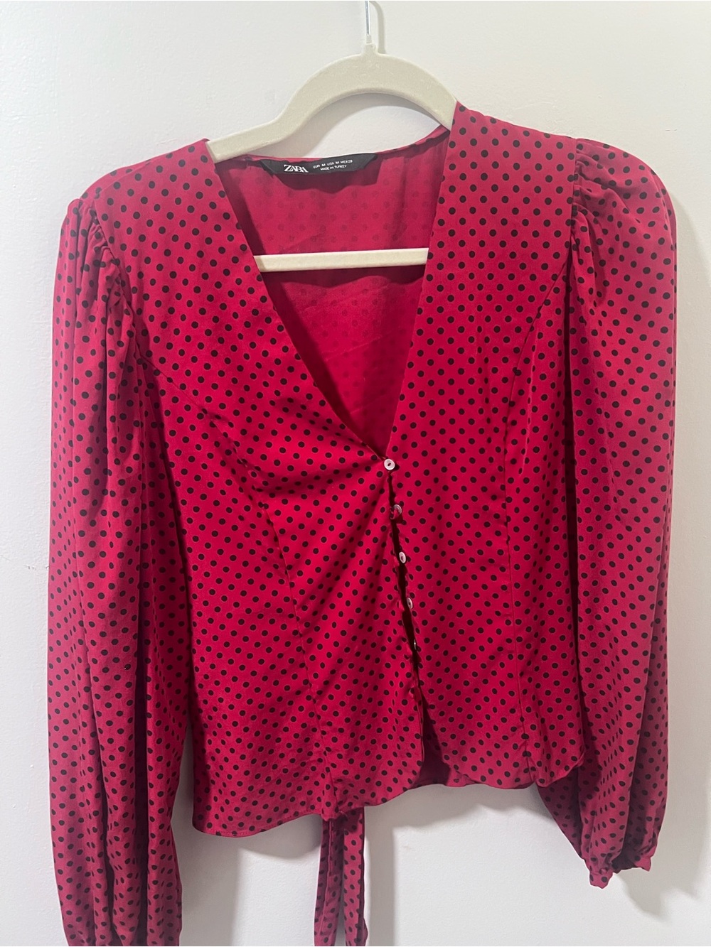 Zara Pink Red Polka Dot Button-Front Blouse
